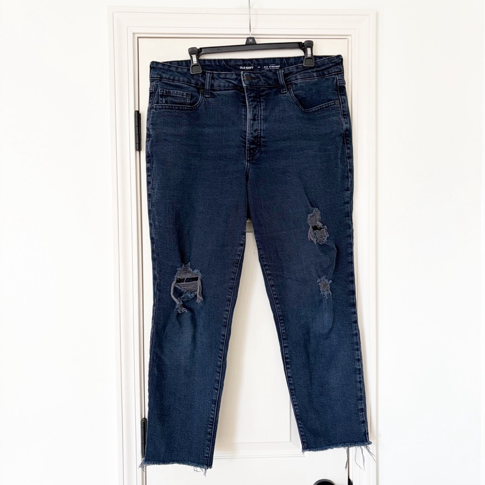 Old Navy Women's High Rise OG Straight Black Jeans Size 14 distressed
